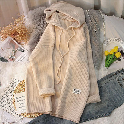 Women's Hooded Knitted Sweater - Thick Longline Winter Pullover for Casual Warm Fashion Styling