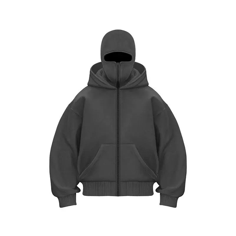 Unisex Windproof Double Hood Sweatshirt – Full Zip Loose Streetwear Coat for Autumn Winter, Casual Layering and Cold Weather Protection