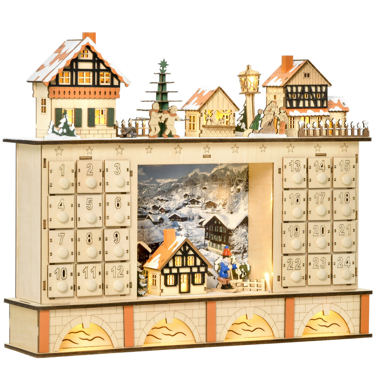 Wooden Advent Calendar – Fillable 24-Drawer Christmas Countdown Box, Natural Finish Holiday Display for Home Christmas Festive Decoration