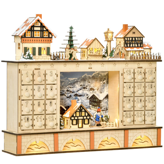Wooden Advent Calendar – Fillable 24-Drawer Christmas Countdown Box, Natural Finish Holiday Display for Home Christmas Festive Decoration