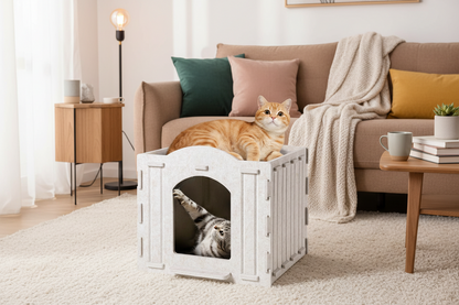 Multi-Function Detachable Cat House – Two-Storey Indoor Kitty Condo with Washable Cushioned Bed for Kittens and Multiple Small Pets
