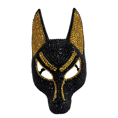 Luxury Rhinestone Wolf Mask – Sparkling Animal Half-Face Masquerade Accessory for Halloween, Costume Balls, Festivals and Dramatic Party Looks