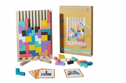 Wooden Russian Block Puzzle - Montessori Brain Teaser Tangram Toy for Logic Development and Educational Play