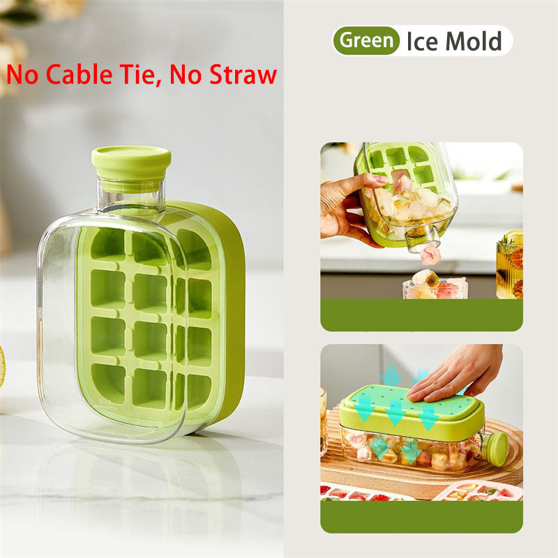 Silicone One-Click Ice Mold Bottle Cooler – No-Touch Ice Cube Tray with Straw Lid for Summer Drinks and Freezer Use