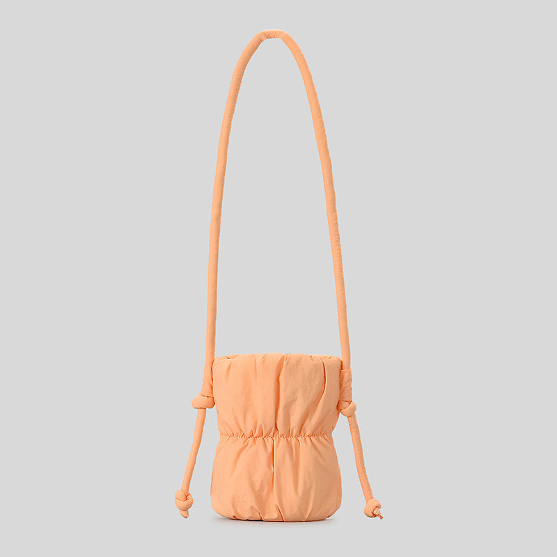 Fashion Ruched Puffer Bucket Bag – Designer Padded Women’s Shoulder Bag, Casual Nylon Crossbody Purse for Daily Wear & Cute Phone Storage