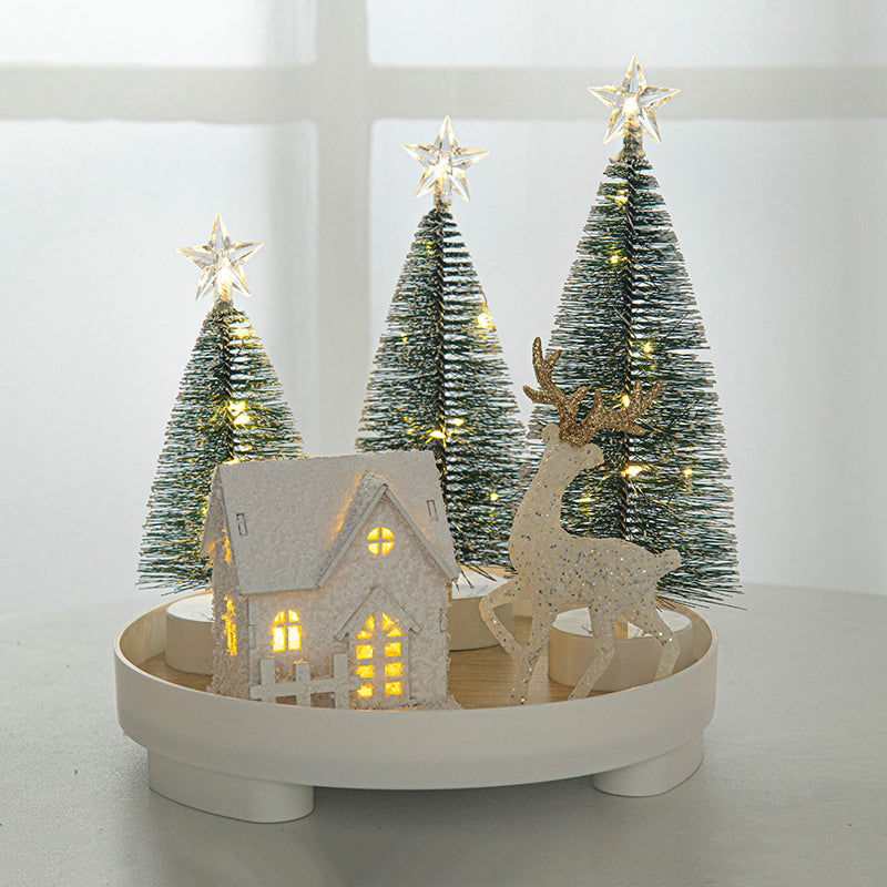 Cute Elk & Snow House Christmas Ornaments – Glowing Holiday Tree Decorations for New Year Atmosphere, Xmas Gifts & Seasonal Displays