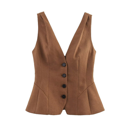 Minimalist Sleeveless V-Neck Vest – Single-Breasted Summer Essential Top for Effortless All-Match Women’s Fashion Styling