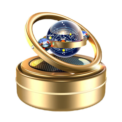 Solar Rotating Car Air Freshener – Aluminum Alloy Aromatherapy Diffuser with Auto Spinning Double Ring Interior Decoration