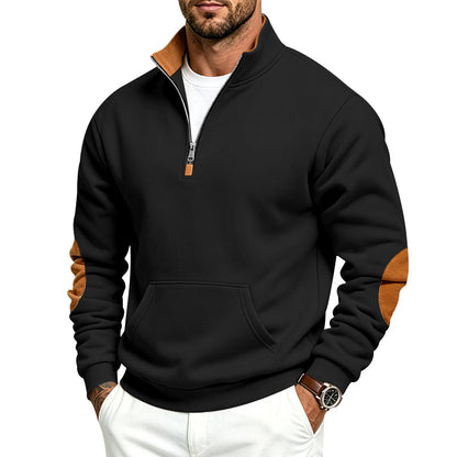 Men's Fleece Lined Sweatshirt – Thick Stand Collar Zip Up Pullover for Autumn Winter Casual Streetwear, Outdoor Comfort and Warmth
