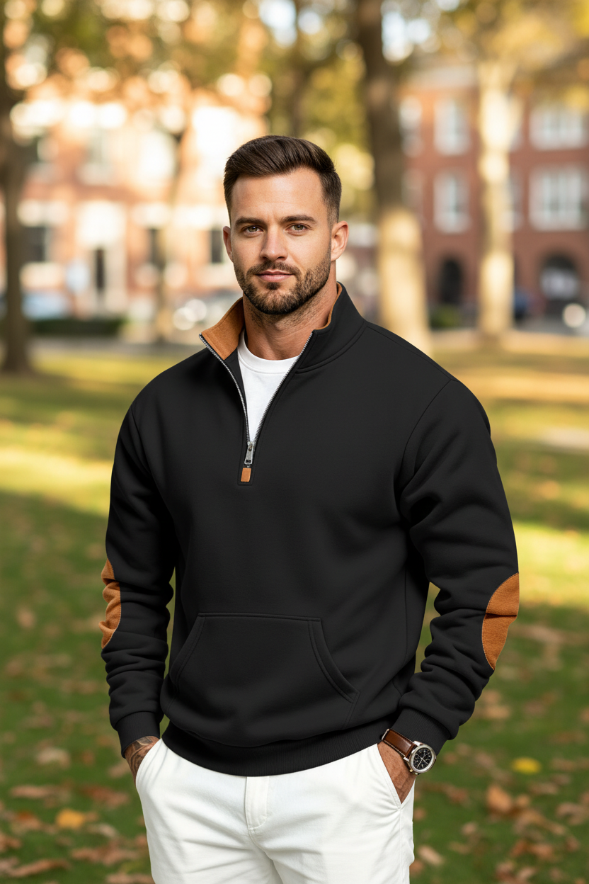 Men's Fleece Lined Sweatshirt – Thick Stand Collar Zip Up Pullover for Autumn Winter Casual Streetwear, Outdoor Comfort and Warmth