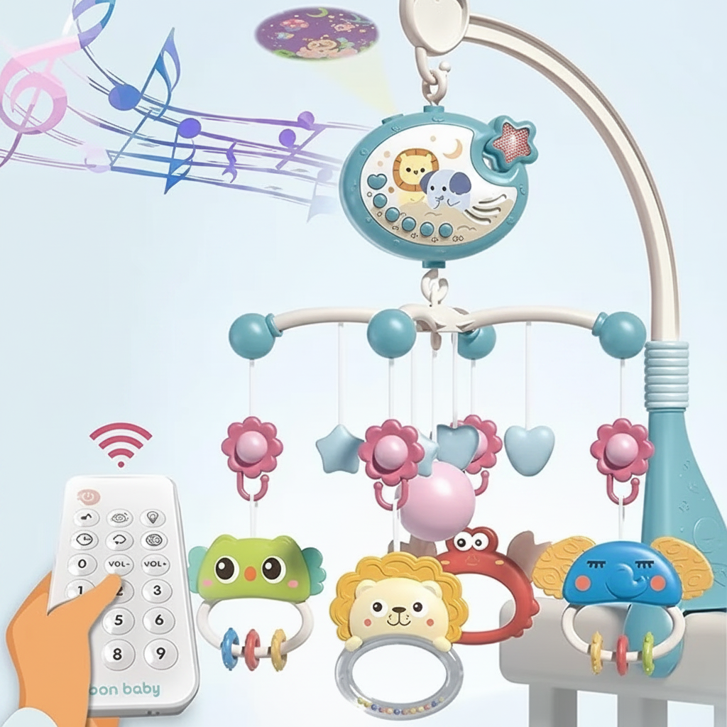 Baby Crib Mobile with Music and Lights - Remote Controlled Projection Toy for Infant Sleep and Development