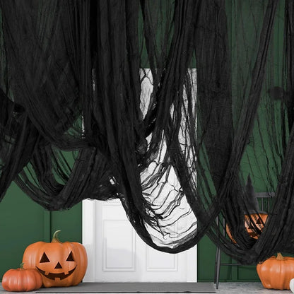 Black Creepy Halloween Gauze – 76x183CM Spooky Cloth Decoration for Windows, Tables, Doors, Haunted Houses and Horror Party Backdrops