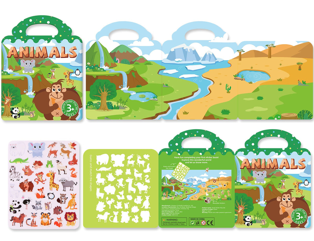 Reusable Sticker Activity Book - Montessori Travel Toy with Multi-Themed Bubble Stickers for Creative Learning