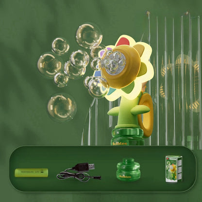 Electric Sunflower Bubble Machine - Automatic Bubble Maker Toy with Lights and Dancing Motion for Kids Outdoor Party Fun