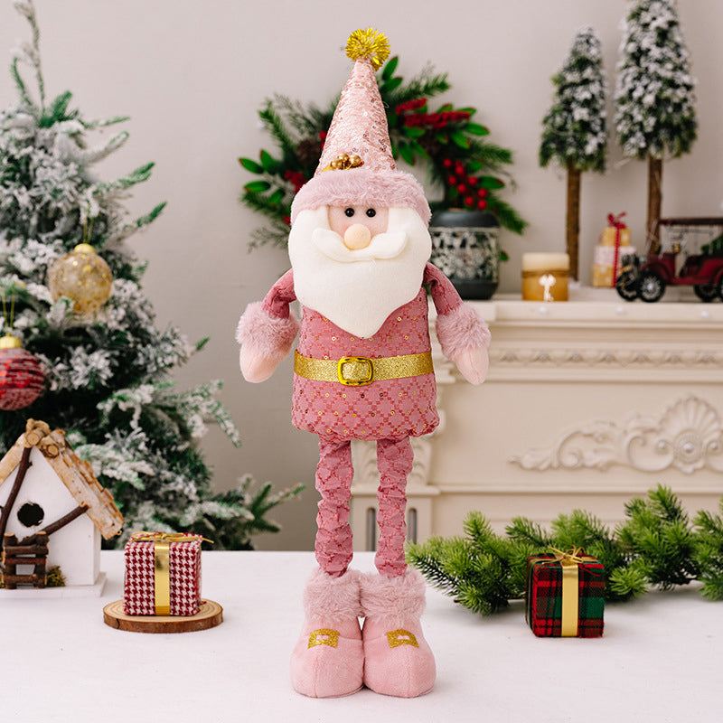 Pink Telescopic Christmas Doll Set – Santa, Snowman & Reindeer Extendable Figurines for Holiday Home Decorations, Kids’ Festive Ornaments