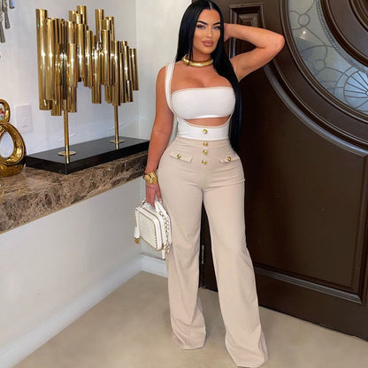 Elegant Strapless Suspender Two Piece Outfit – Sexy Crop Top and High Waist Pants Set, Trendy Y2K Clubwear for Women Party Fashion