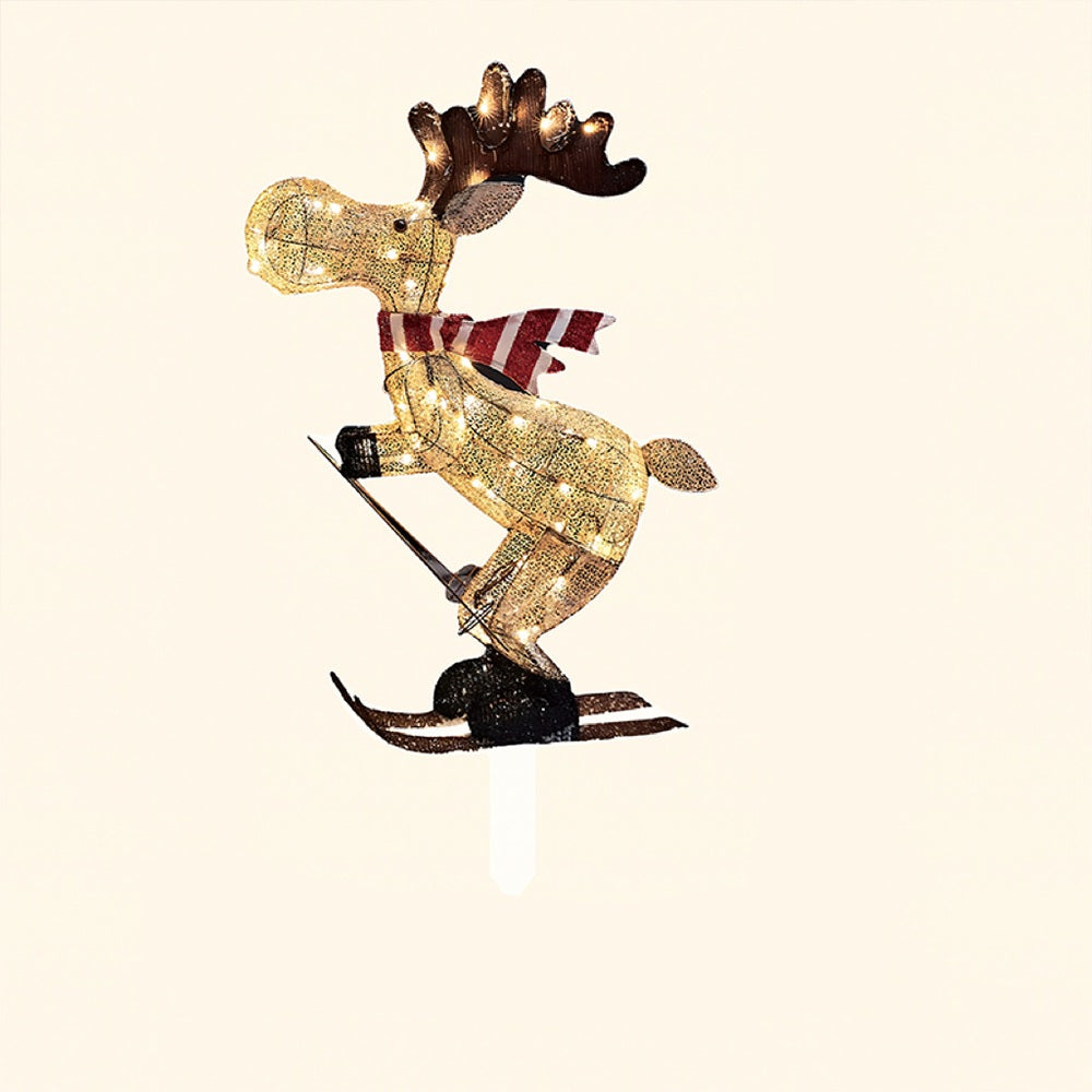 LED Lighted Reindeer Figurine – Glowing Ski Deer Ornament with String Lights, 3D Christmas Decor for Home, Lawn or Indoor Displays