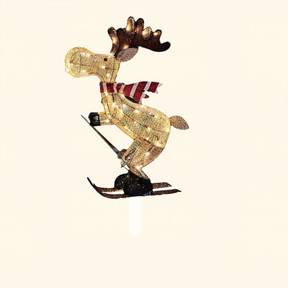 LED Lighted Reindeer Figurine – Glowing Ski Deer Ornament with String Lights, 3D Christmas Decor for Home, Lawn or Indoor Displays
