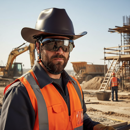 Cowboy Safety Hard Hat – HDPE Wide Full-Brim Construction Helmet with Built-In Sunglasses, Ventilation and Anti-Collision Work Protection