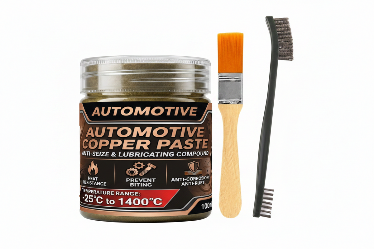 High-Temp Copper Grease 1400°C – Anti-Seize Lubricant for Car Brakes, Exhausts, Spark Plugs and Bolts with Convenient Applicator Brushes