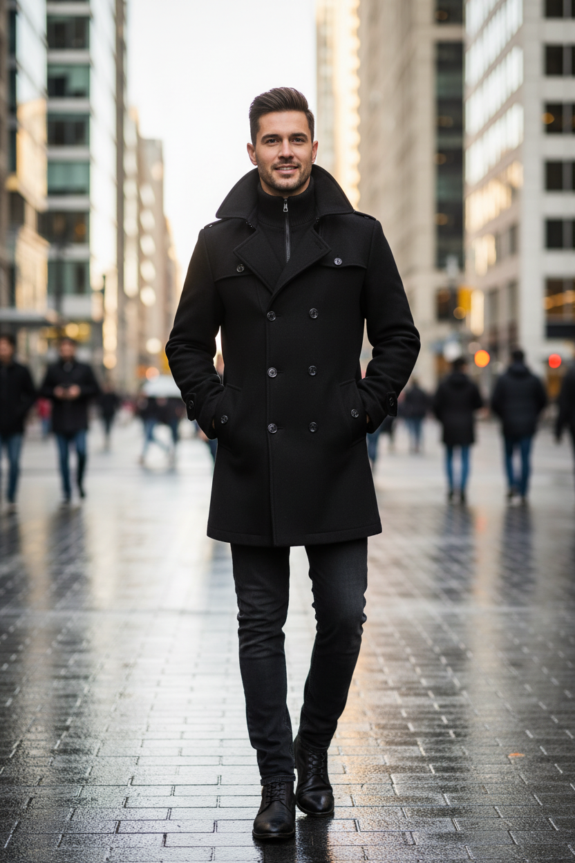 Men's Double Collar Jacket – Versatile Zip Button Coat for Casual Travel, Business and Everyday Layering