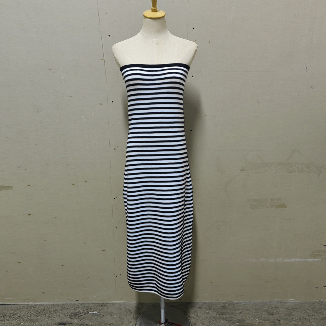 Striped Knit Strapless Maxi Dress – Sexy Backless A-Line Summer Gown for Women, Holiday Parties, Vacations and Chic Streetwear Styling