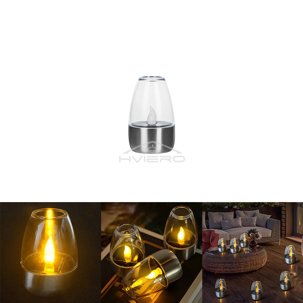 Solar LED Stainless Steel Candle Light – Outdoor Courtyard Decorative Night Lamp for Garden Atmosphere Lighting