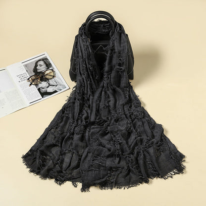 Vintage Ripped Punk Scarf – Distressed Tassel Cotton Linen Shawl for Y2K, Techwear, Tactical & Edgy Streetwear Fashion