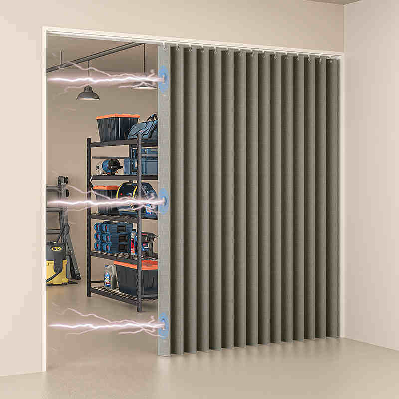 Blackout Door Curtain – Accordion Folding Room Divider Curtain for Doorways & Closets, Pleated Fabric Panel with Hooks