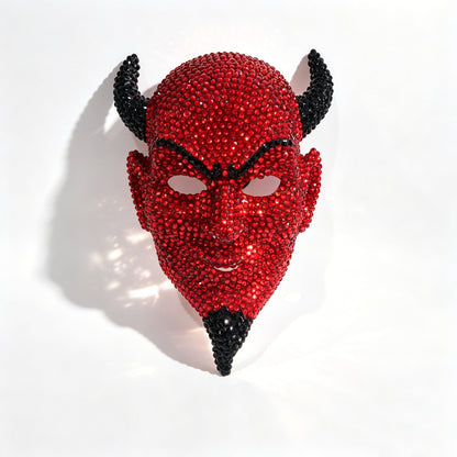 Crystal Horned Devil Mask – Rhinestone Full-Face Demon Costume Accessory for Halloween, Masquerade Balls, Festivals and Bold Gothic Party Looks