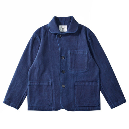 Vintage Denim Bomber Jacket for Women – Lapel Collar, Elastic Hem, Long Sleeves for Stylish Fall Winter Layering