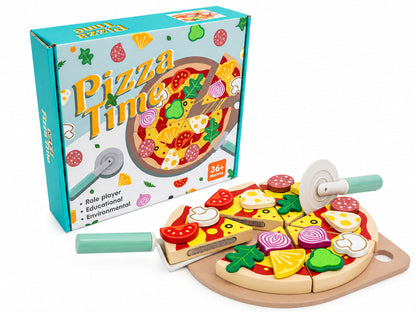 Wooden Pizza Fruit and Vegetable Play Set – Pretend Kitchen Food Toys for Kids, Roleplay Learning and Imaginative Cooking Adventures