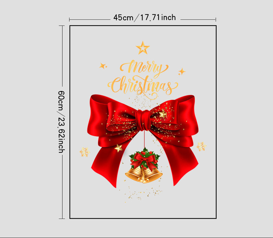 Christmas Window Sticker – 45×60 cm Electrostatic Bow & Bell Glass Decal for Holiday Parties, Festive Scenes & Seasonal Home Atmosphere