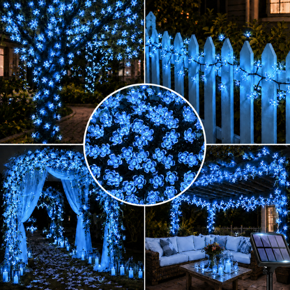 Cherry Blossom Solar String Lights – Romantic Outdoor Fairy Lighting for Gardens, Patios, Balconies, Weddings, Parties and Warm Decorative Ambience