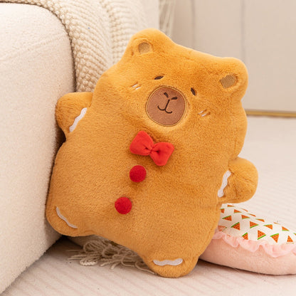 Capibara Gingerbread Plush Pillow – Cute Christmas Capybara Stuffed Toy for Holiday Décor, Bedroom Display, Gifts & Birthday Surprises