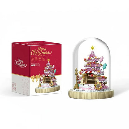Pink Christmas Tree Building Blocks Set – DIY Snow House Brick Assembly Toy for Kids, Desktop Decoration & Holiday Creative Gifts
