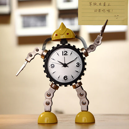 Robot Alarm Clock - Cute Metal Cartoon Desktop Clock for Kids, Students and Bedroom Decoration