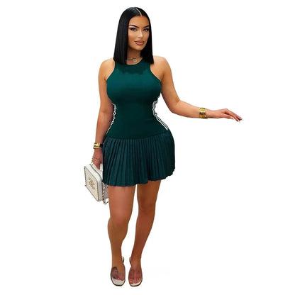 Sporty Slim Fit Mini Dress – Sleeveless Round Neck Short Dress with Cutout Details for Bold Modern Street Style