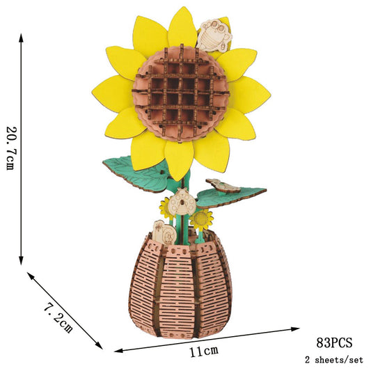 Wooden Flower Puzzle Kit - 3D DIY Handmade Craft Model for Decoration, Creative Gift for Birthday and Mother's Day