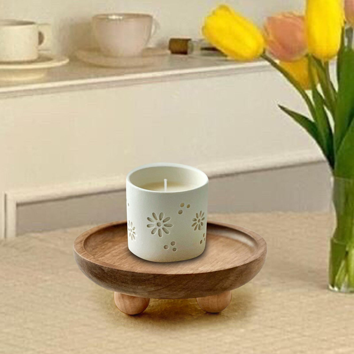 Mini Wooden Pedestal Stand – Rustic Table Riser Organizer for Countertop Displays, Home Decor, Candles, Plants & Kitchen Accessories