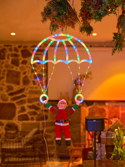 Christmas Parachute & Lantern String Lights – Santa & Snowman Leather Thread LED Window Lights for Festive Holiday Party Décor