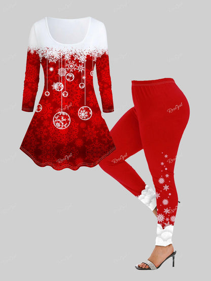 Women’s Christmas Cosplay Bodysuit – 3D Printed Women’s Tee and Leggings Two-Piece Outfit, Comfortable Graphic Holiday Sleepwear