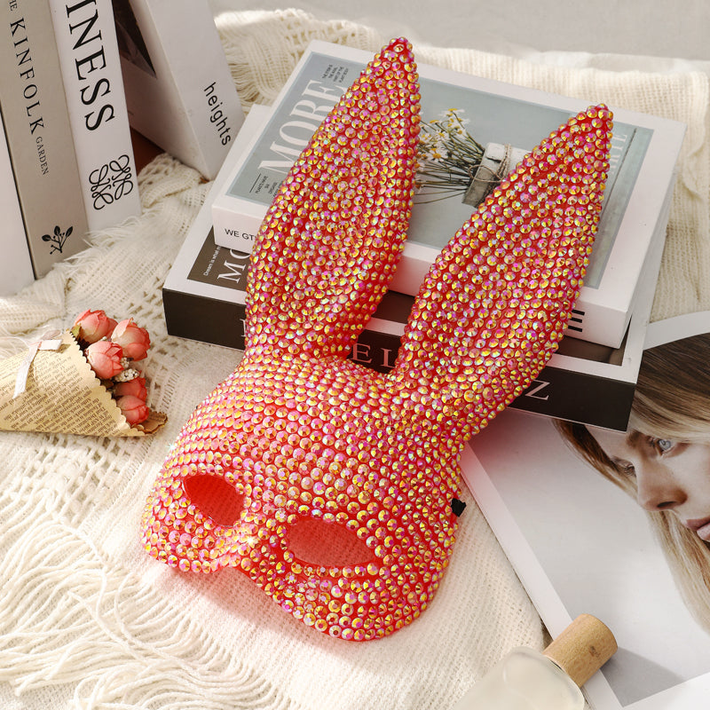 Rhinestone Rabbit Masquerade Mask – Glitter Acrylic Full-Face Costume for Women, Theater Performances, Halloween Parties, Roleplay and Glamorous Photo Shoots