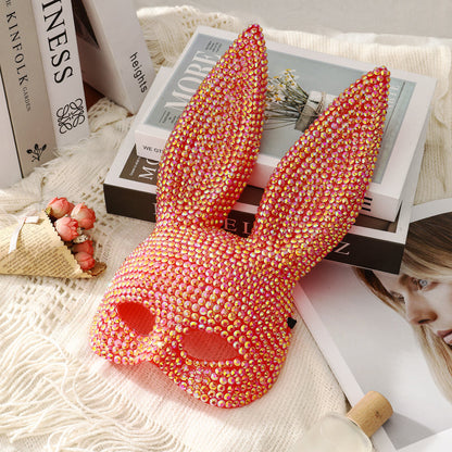 Rhinestone Rabbit Masquerade Mask – Glitter Acrylic Full-Face Costume for Women, Theater Performances, Halloween Parties, Roleplay and Glamorous Photo Shoots