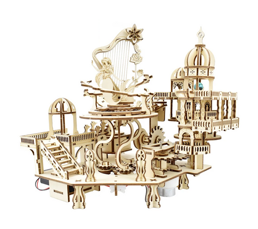 Wooden Puzzle Mystery Island Music Box – DIY 3D Assembly Model Kit with Light for Adults and Kids, Romantic Gift Idea