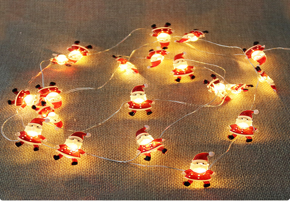 LED Christmas Fairy Lights – 20 LED Battery Powered Santa and Snowflake String Lights for Holiday Home Decorations