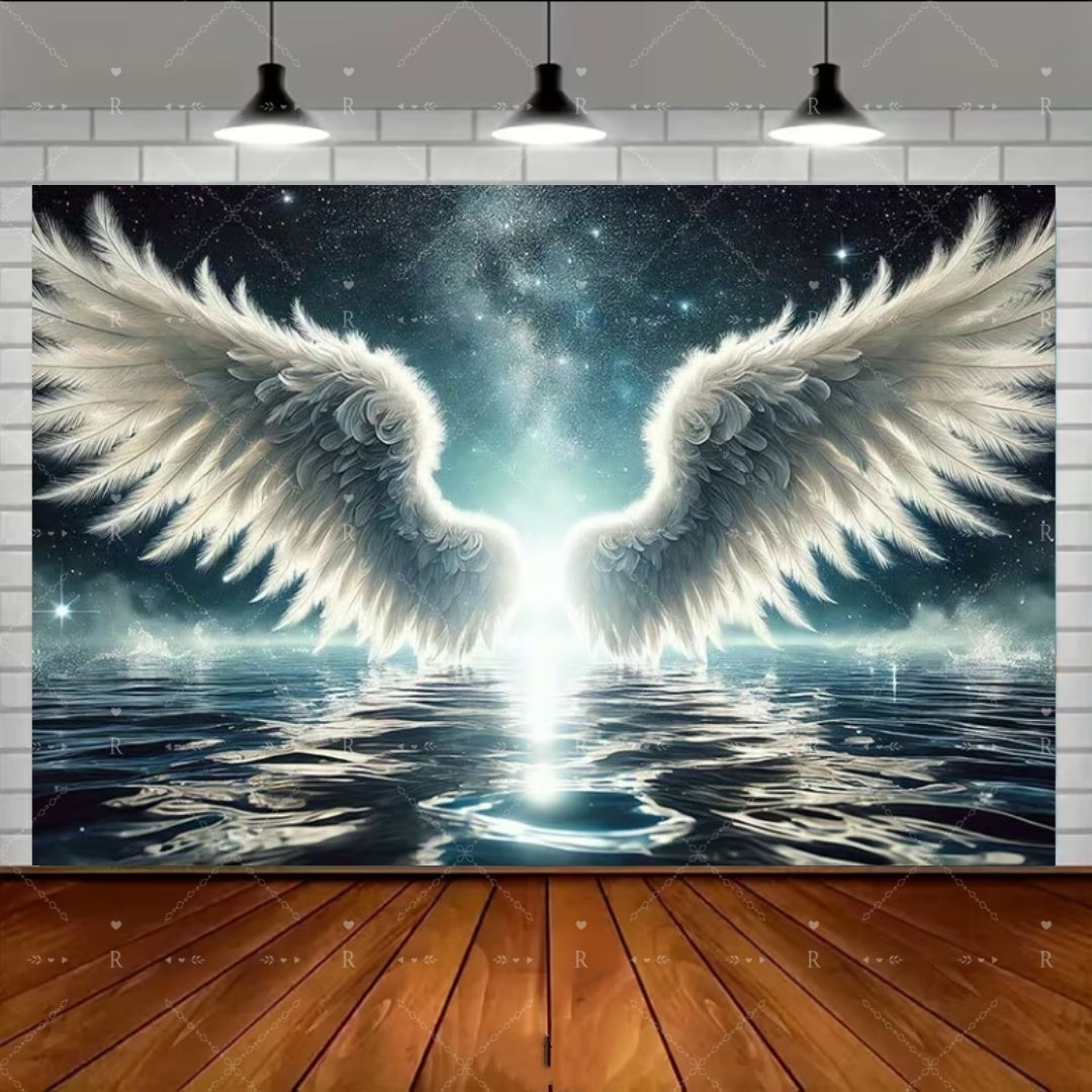 Neon Angel Wings Tapestry – 3D UV-Reactive Luminous Wall Decor for Gaming Rooms, Bedrooms and Living Spaces with Striking Glow Effects