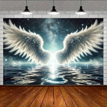 Neon Angel Wings Tapestry – 3D UV-Reactive Luminous Wall Decor for Gaming Rooms, Bedrooms and Living Spaces with Striking Glow Effects