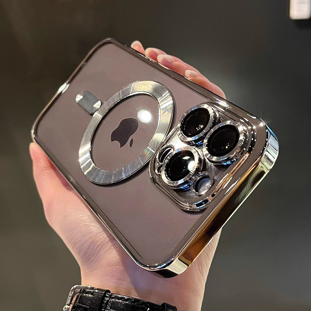Magnetic Clear iPhone Case – Electroplated Bumper with Raised Camera Rings