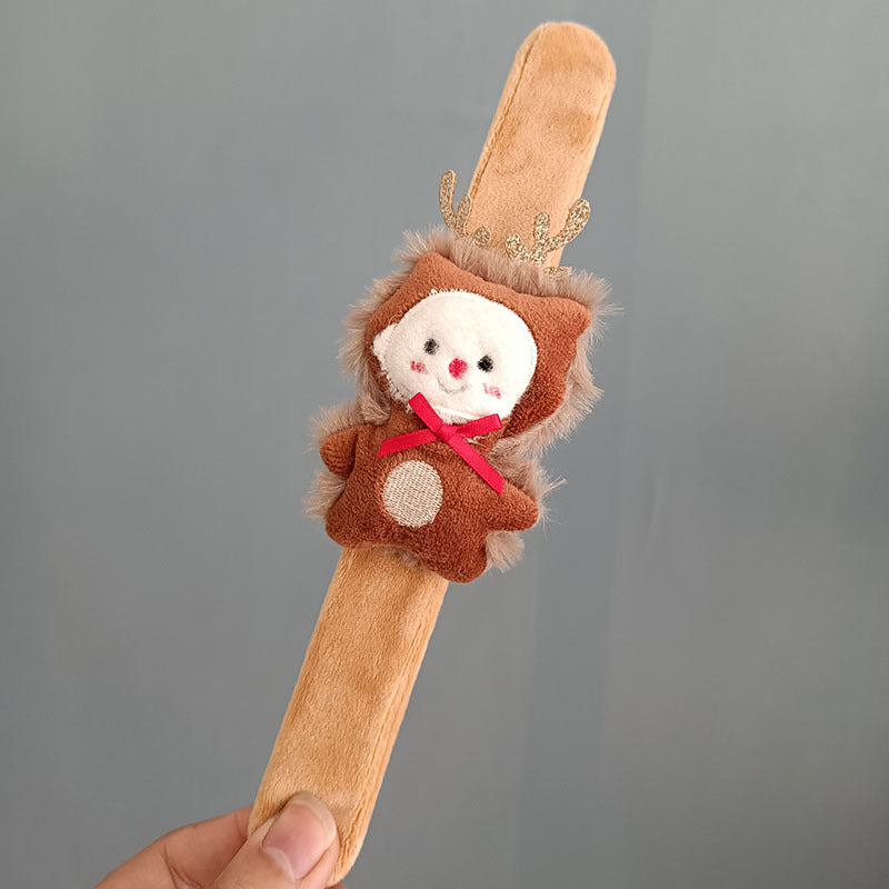 Christmas Plush Clap Bracelet Set – Cute Elk & Snowman Slap Wrist Bands for Kids, Holiday Gifts, Games & New Year Decorations